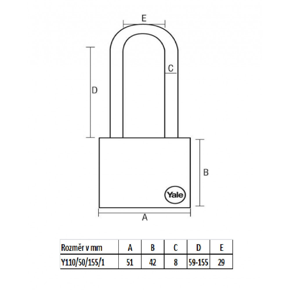 YALE Y110/50/155 L bezp. vis. zámok